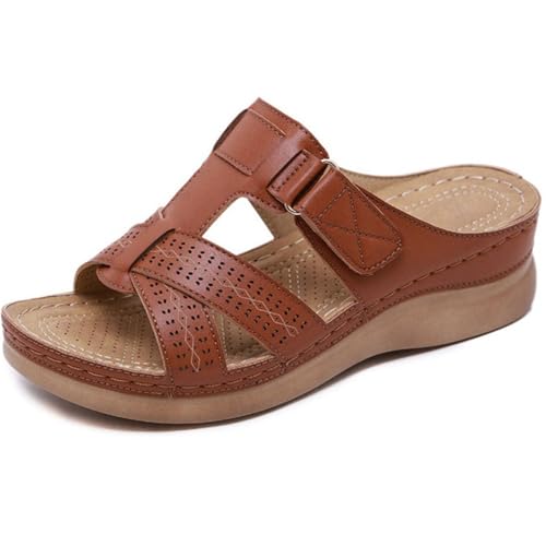XAIODRAGONSKY Sandalias ortopédicas de cuña para mujer 2025, sandalias planas de plataforma con puntera abierta, sandalias bohemias, cómodas para exteriores, Marrón, 41 EU