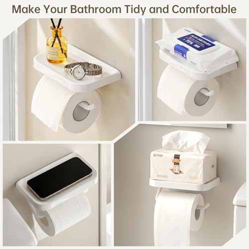 PAVSTINE Portarrollos Baño Sin Taladro, Compatible con Varios Tipos De Papel Higiénico Soporte Rollo Papel Higienico, ABS Multifuncional Porta Rollos De Papel Higienico, Blanco - imagen 6