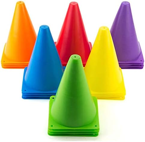 Tebery 30 Pack Sports Training Cones, Plastic Marker Training Traffic Cones, for Skate, Soccer, Football, Outdoor Games, Physical Education and Festive Events, Assorted Colors, 7 Inch