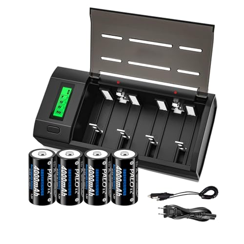 Palowextra 4000mAh Rechargeable C Batteries with Universal AA AAA C D 9V Charger