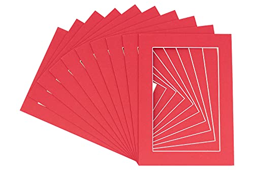 Pack of TEN 16x20 Mats Bevel Cut for 13x17 Photos - Acid Free Deep Red Precut Matboards For Pictures, Photos, Framing - 4-ply Thickness