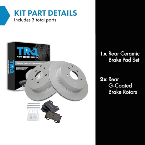 Image of TRQ Rear Brake Pad and Rotor Set Ceramic G Coated Rotors Compatible with 2018 Infiniti Q50 2013 M37 M56 2015-2019 Q70L