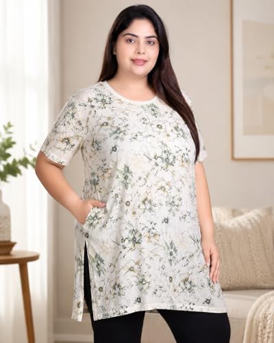 Image of In Love Women's All-Over Printed Cotton Plus Size Longline T-Shirt with Pockets