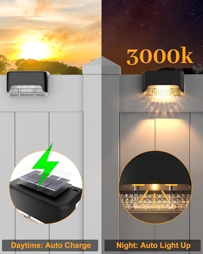 CANASUN Solar Deck Lights 16 Pack Solar Fence Light Solar Powered Outdoor Step Light IP65 Waterproof LED Pathway Light for Deck Fence Railing Garden Patio StairYard (Warm Light) - 4