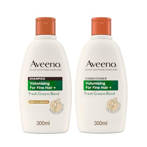 Aveeno Bundle of Volumising Fresh Greens Scalp Soothing Mint, Cucumber and Rosemary Shampoo & Conditioner for Fine Hair 300ml x2