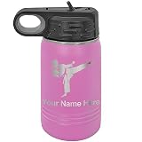 LaserGram Personalized Water Bottle, Karate Woman, Stainless Steel Double Wall Vacuum Insulated with Flip Top Straw, Custom Engraved Gift (12oz / 335ml Lavender)