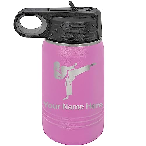 LaserGram Personalized Water Bottle, Karate Woman, Stainless Steel Double Wall Vacuum Insulated with Flip Top Straw, Custom Engraved Gift (12oz / 335ml Lavender)