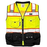 REXZUS (C) Vest Mens Class 2 Black Series Safety Vest With Zipper and Utility Pockets Premium Black Series Surveyors Vest (XX-Large, Yellow/Black)