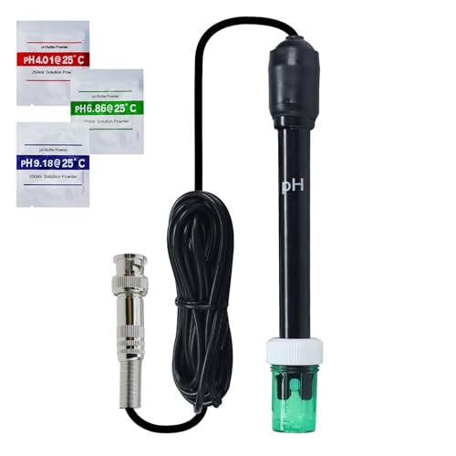 Électrode pH Remplaçable avec Connecteur BNC - Câble Long de 3 mètres - Inclut Poudres d'Étalonnage (4,01, 6,86, 9,18) - Pour pH-mètres, Contrôleurs, Piscines,...