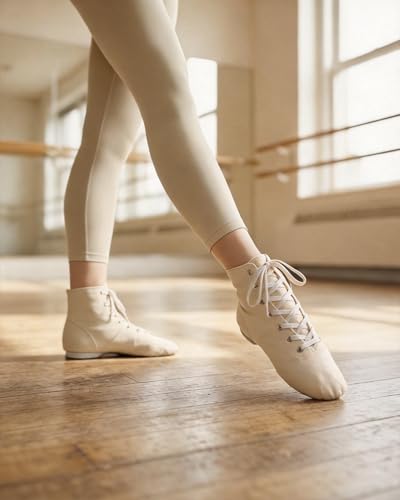 Image of MSMAX Womens Jazz Dance Boots Lace Up High Top Character Shoes for Women - Split Sole Ankle Boots for Jazz, Theater, Stage Performance & Costume
