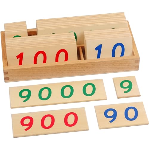 Image of Hidoggy Montessori Small Number Cards with Box (1-9000), Wooden Math Number Counting Manipulative Toys, Basic Math Games Preschool Learning Educational Materials for Toddler Kids 3 4 5 Years