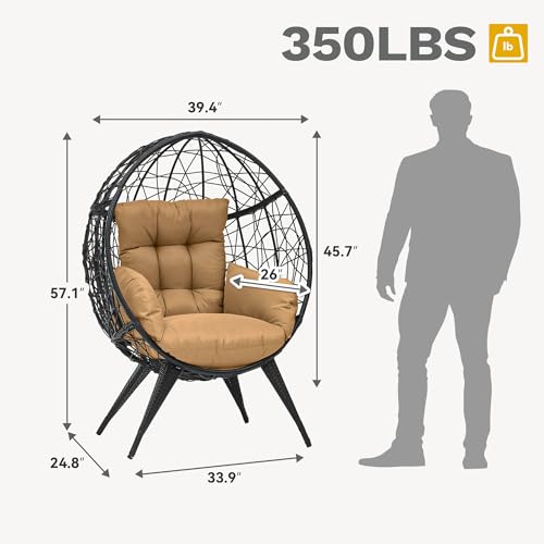 DWVO Oversized Egg Chair with Stand Rattan Outdoor Chairs, Large Lounger Chair with Cushion, Adjustable Leveling Feet, Egg Chair Indoor for Bedroom, Living Room, Outdoor Backyard, Patio, Garden, Beige
