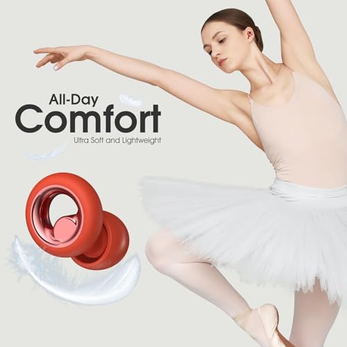 Image of Reusable Ear Plugs for Sleeping, Noise Reduction Silicone Earplugs with Acoustic Filter, Soft Hearing Protection for Concerts, Flights, Snoring, Work, Study and Everyday Noise Reduction (Light Red)