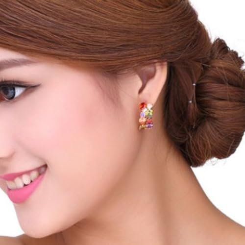 Brinco Feminino de Luxo Cravejado em Cristais de Zircônia Coloridos - Semijoia Refinada 