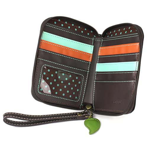 Image of CHALA Zip Around Wallet, Wristlet, 8 Credit Card Slots, Sturdy Pu Leather - Sunflower Group - Black