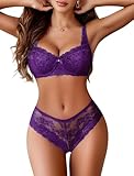 Avidlove Women's Lingerie Set Lace Bra and Panty Sets 2 Piece Lace Babydoll Outfits Dark Purple