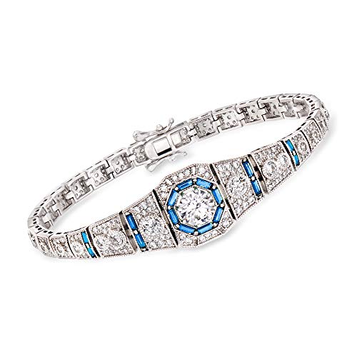 Ross-Simons 4.00 ct. t.w. CZ and .98 ct. t.w. Simulated Sapphire Bracelet in Sterling Silver