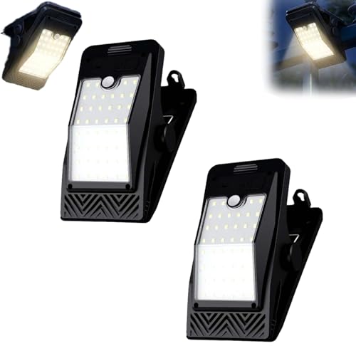 Luces solares con clip impermeables con 3 modos, luces con sensor de movimiento para exteriores, luz solar LED, 3 montajes, para pared, cerca, garaje, camping, sombrilla de patio 2pcs
