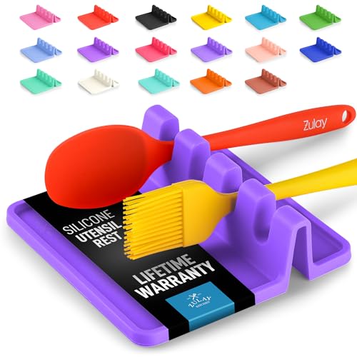Image of Zulay Kitchen Silicone Utensil Rest with Drip Pad for Multiple Utensils - BPA-Free, Heat-Resistant Spoon Rest & Spoon Holder for Stove Top - Kitchen Utensil Holder for Ladles & Tongs - Mystic Violet