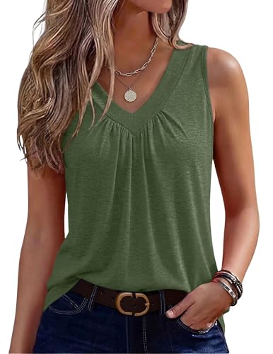 Image of Zeagoo Womens Tank Tops Summer Sleeveless Loose Fit Tops V Neck Pleated Shirts Basic Tees Dressy Casual Trendy Clothes
