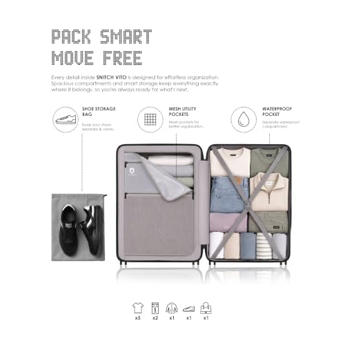 Image of SNITCH VITTO Cabin Size Black Polycarbonate Hard Travel Suitcase - Trolley Bag Small & Luggage with 8 Wheels, Premium Lock, Wet Pouch & Free Shoe Bag
