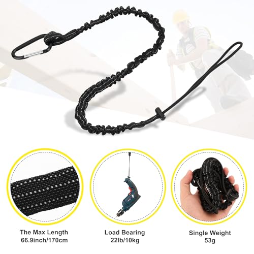 6 Stück Werkzeugsicherung Lanyard, Werkzeug Fallschutz, Ausziehbare Sicherheitsleine mit Karabinerhaken, Werkzeug Absturzsicherung, Werkzeug Schlüsselband für Arbeiten in der Höhe