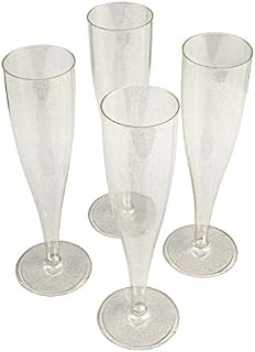 10 x Gold Glitter Prosecco Flutes  Made from Plastic Material Transparent with Glitter 1-Piece Champagne Glass (Pack of 10 Glasses) for use Indoors and Outdoors, Halloween, Parties, BBQ, Hot tub