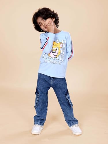 Image of KiddoPanti Boys Cargo Pants | 100% Cotton Twill | Comfortable Regular Fit | Elastic Waistband & Zip Fly | 6 Pocket Lower for Kids | Full-Length Casual Wear