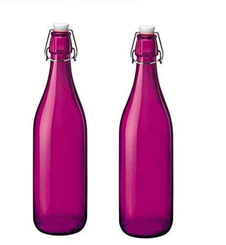 HOMIES INTERNATIONAL Homies, Set of 2 Pieces Vintage Glass Bottles 1 Litre Swing Top Bottles for Domestic or Commercial Use - Fill with Water, Wine, Liquor, Oil, Beer, Schnapps or Cordials (Color Sent Randomly)