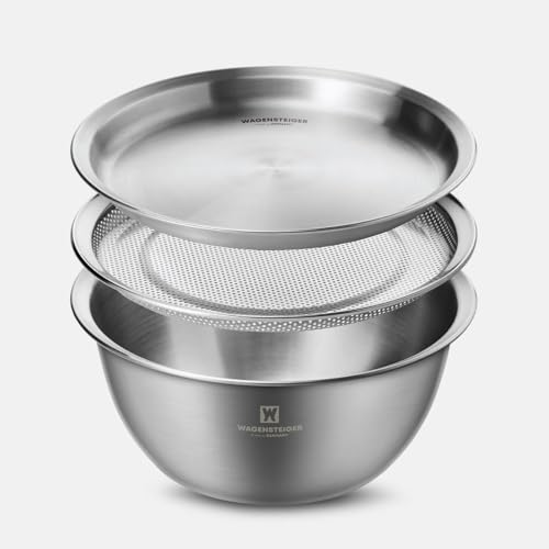 Set de 3 tazones de acero inoxidable con colador y bandeja miniatura 1