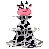 MAGICLULU Soporte para Cupcakes Torre de 3 Niveles Diseño de Vaca, Soporte para Postres y Pastelería, Adecuado para Fiestas de Cumpleaños y Decoración Temática de Granja