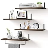 Schweberegale 4er Set Wandregal,Wandboard Holz für Schlafzimmer, Badezimmer, Wohnzimmer, Flur, Küche und Büro, Länge 40cm Braun-schwarz
