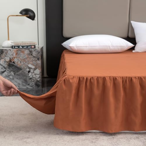 Image of Bed Skirt Full Size 16 Inch Drop Ruffled Bed Skirt with Split Corners | Bed Skirt with Platform, Soft and Stylish 100% Microfiber,Terracotta