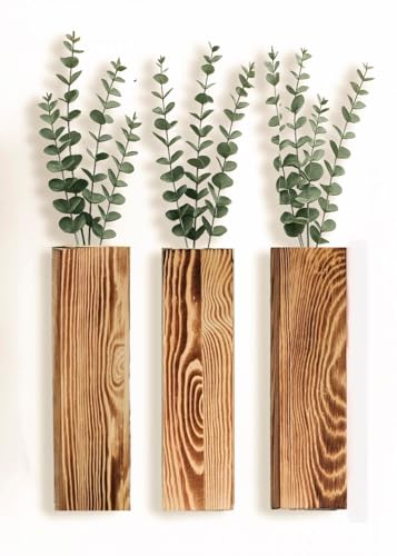 Wall Vases Set of 3 with Artificial Plants Wooden Hanging