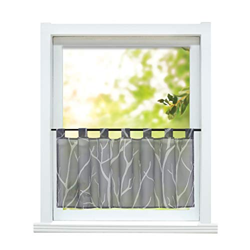 ESLIR Rideau brise-bise moderne - Rideau de cuisine - Transparent - Avec passants - En voile - Gris H x l : 60 x l 90 cm - 1 pièce Cover