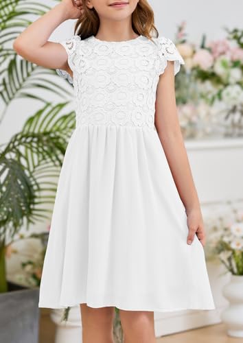 HOSIKA Summer Flower Girls Vintage Lace Chiffon A-Line Semi Formal Wedding Birthday Dress for 6-12 Years Kids3