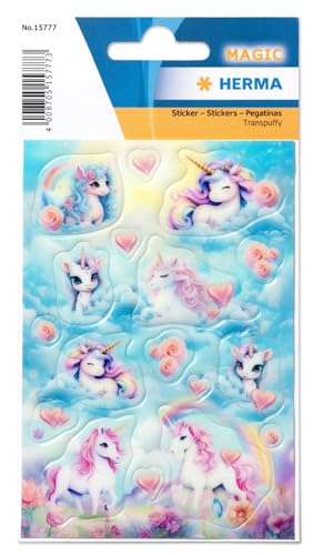 HERMA Einhorn 3D Aufkleber, Tier 3D Sticker für Kinder & Kleinkinder, Kinderaufkleber mit Unicorn Motiv für Stickeralbum Scrapbook Fotoalbum Geschenk Geburtstag Dekoration Briefe Basteln