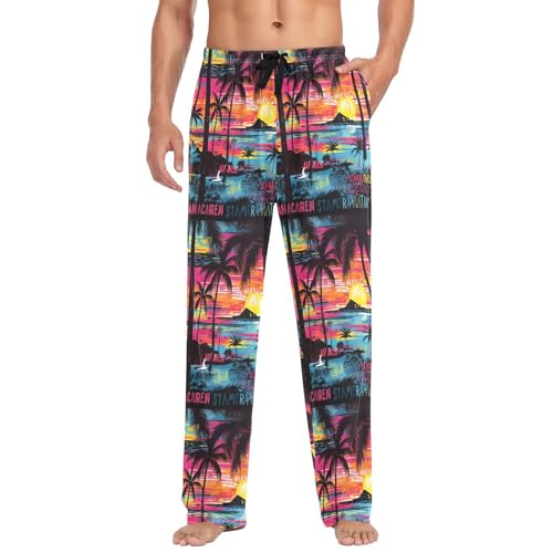 Men's Tropical Palm Trees Pajama Pants with Pockets - Straight Fit Cotton Sleep Bottoms for Lounge & Nightwear#994