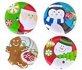 Luti Holiday Plates for Kids Set of 4 Dinner Plates with Colorful Christmas Designs Dishes for Children Featuring: Santa, Winter Penguin, Gingerbread Man & Snowman 9.5' (Set of 4 Variety Pack)