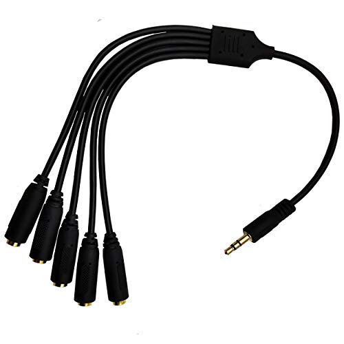 Traovien 3.5mm Splitter Cable, 1/8″ TRS 3Pole 1 Male to 5 Female Audio Stereo Splitter Extension Cable – 1 Input, 5 Output for Headset – 1M/5F