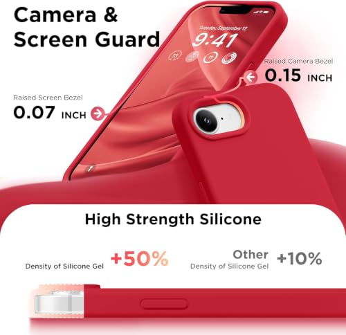 Image of DIZORO Compatible with iPhone 17e Case 6.3, Slim Liquid Silicone 3 Layers Full Covered Soft Gel Rubber Phone Cases Protective Back Cover 6.3 Inch - RED