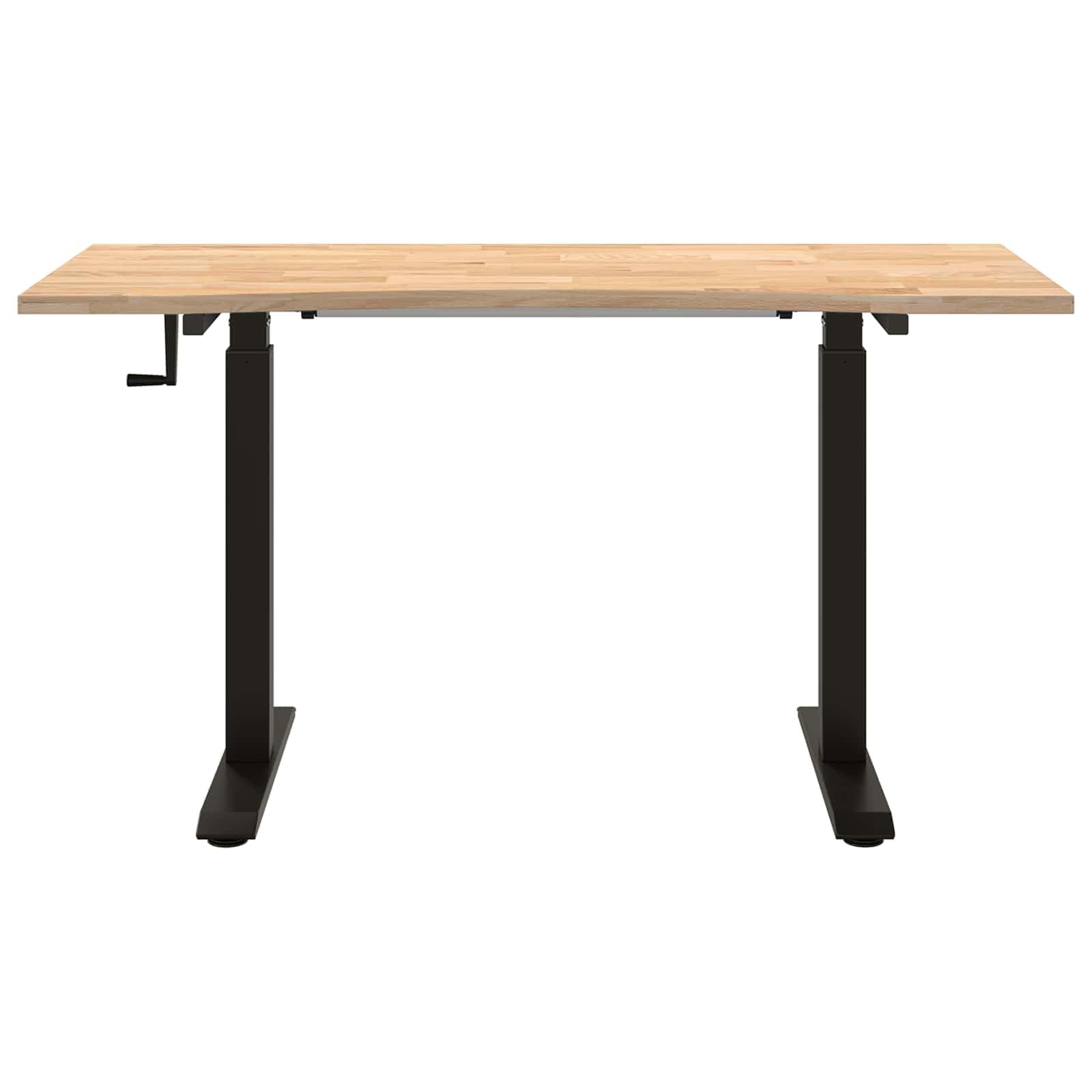 Biurko komputerowe z regulacją wysokości, z litego drewna dębowego, ze stalową ramą, 140 x 60 cm, czarne, naturalne, do domu, biura, gabinetu i gabinetu, elastycznie regulowane