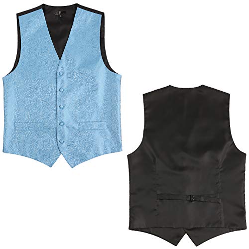 Jogal Men's 3Pc Paisley Vest Necktie Pocket Square Set For Suit Or Tuxedo Sky Blue Medium #TOP6