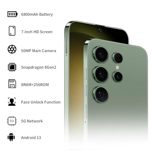 Unlocked Phone S23 Ultra Android Phone 8-core 8GB+256GB Cell Phone 7 inch HD Screen Mobile Phone 50MP+24MP Camera 6800 mAh Battery 5G Dual SIM (Titanium Green) by VIVAHHX - Image 2