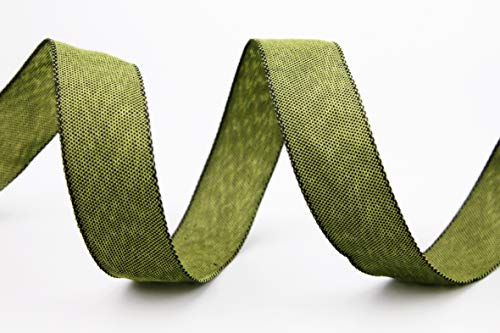 Decorative Ribbon Oliver Olive (Dark) (212) 20 m x 25 mm (Roll) Fabric Ribbon with Wire Edges Slightly Shiny Linen Look Taffeta Ribbon Coarse Woven Christmas Advent - Image 2