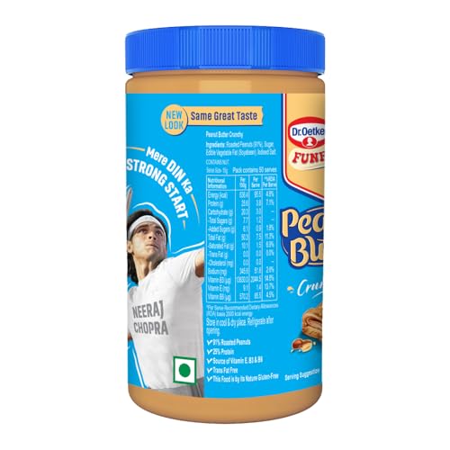 Image of Dr. Oetker FunFoods Peanut Butter Crunchy,750G|91% Roasted Peanuts|25% Protein per 100G|Source Of Vitamin E,B3 & B6|Nutty & Sweetened Nut Butter|Plant-Based Protein Spread (Pack of 3)