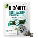 Dinovite Dental Chews for Dogs, Triple Action Dental Dog Treats for Extra Small Breeds, Clinically Proven to Prevent Plaque & Tartar While Freshening Breath, Fresh Mint Flavor, Made in USA, 60 Count