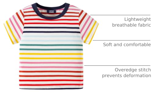 Image of LittleSpring Boys Girls T Shirt Rainbow Striped Cotton Crewneck Tees for Kids Fashion