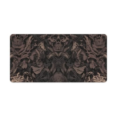 Tapis de souris de jeu de grande taille étanche avec motif tête de mort damassé