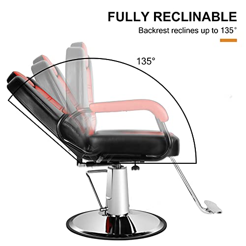 Artist Hand Salon Chairs For Hair Stylist, Heavy Duty Hydraulic Barber Chair Spa Furniture Shampoo Reclining Extra Wider Seat Beauty Hair Salon Equipment (Black & Red) #TOP5
